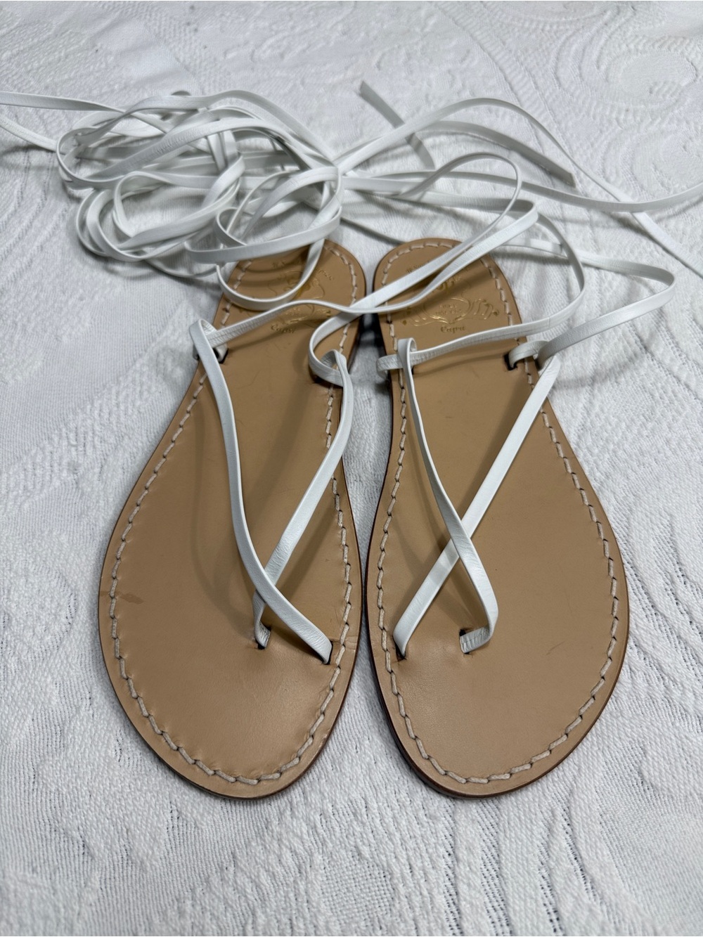 Sandalo Caprese White Leather Lace Up Gladiator Capri Sandals 37 6.5